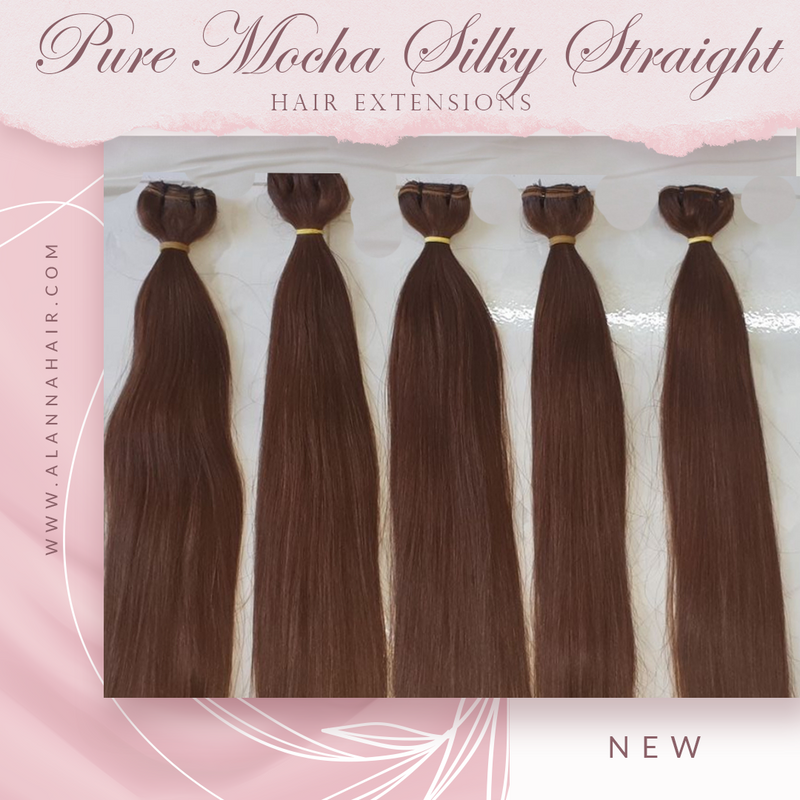 Color Pure Mocha #4 Silky Straight Brown Hair Extensions Double Drawn Hair Bundles 100 % Remy Human Hair