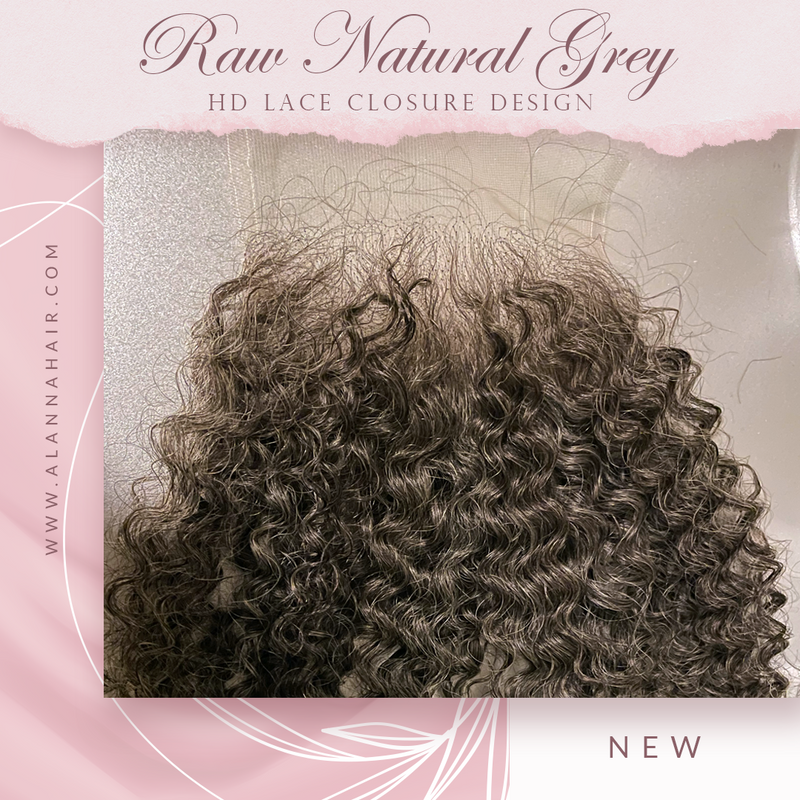 16 inch Raw Natural Grey Kinky Curly HD Lace Closure Design