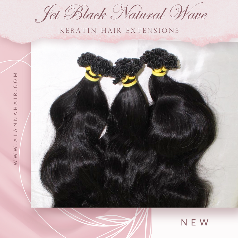 Jet Black Wavy Hair Extensions Keratin U Tip Hair Extensions 100% Remy Human Hair