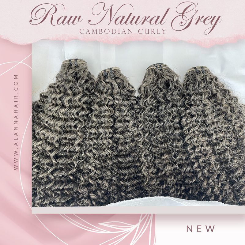 Raw Natural Grey Double Drawn Curly Hair Extensions