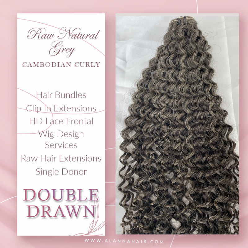 Raw Natural Grey Double Drawn Curly Hair Extensions